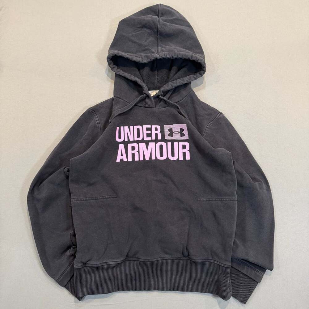 Under Armour Pullover Hoodie Size XS Black Pink Graphic Loose Fit